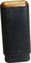 Černé pouzdro z pravé kůže Adorini na 2-3 doutníků s dřevěnou horní a dolní částí
