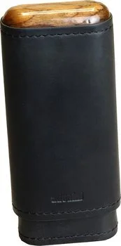 adorini ægte læder cigarholder sort 2-3 cigarer top i træ