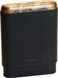 Crna futrola za cigare adorini od prave kože, 3 - 5 cigara, drveni vrh i dno
