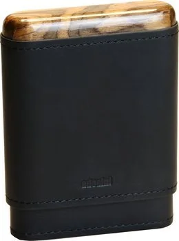 Crna futrola za cigare adorini od prave kože, 3 - 5 cigara, drveni vrh i dno