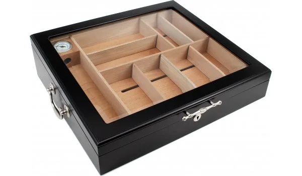 Humidor sa staklenim poklopcem crne boje