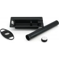 Passatore Комплект пепелник за пури, резачка и метална тръба черен