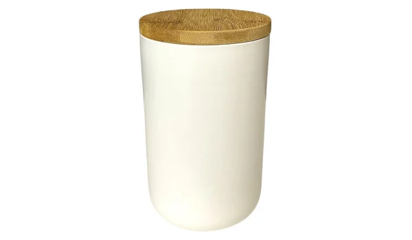 Frasco de charutos de porcelana branca com tampa de madeira