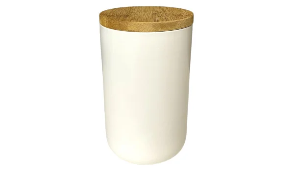 White porcelain cigar jar with wooden top