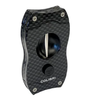 Colibri قطاعة سيجارات على شكل V ألياف الكربون أسود