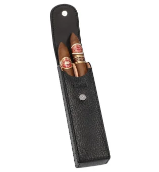 adorini pocket leather cigar case 2 cigars black, black yarn photo 3