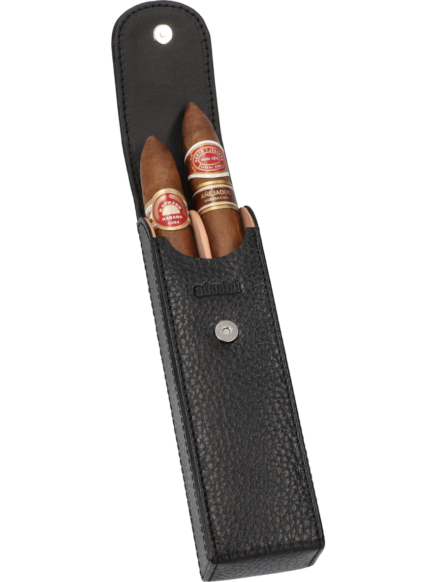 adorini pocket leather cigar case 2 cigars black, black yarn