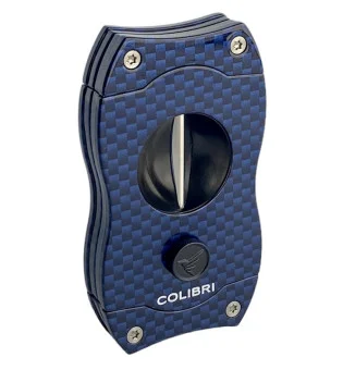 Colibri قطاعة سيجارات على شكل V أزرق كربوني