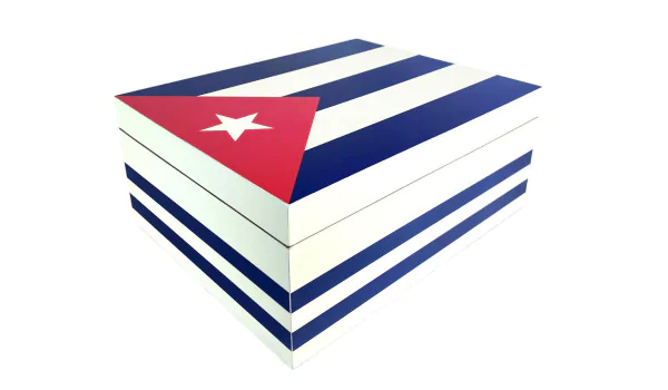 علبة ترطيب سيجارات بيضاء مع علم كوبا سعة 50-75 سيجار