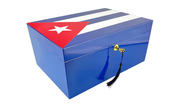 Modrý humidor na 100 doutníků s kubánskou vlajkou