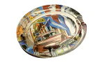 Cigar ashtray glass oval with Cuba design 2 holders
